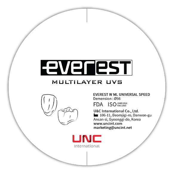 (40mins Sinter) Everest Zirconia Multilayer UVS (900-1150Mpa) 48% Translucency