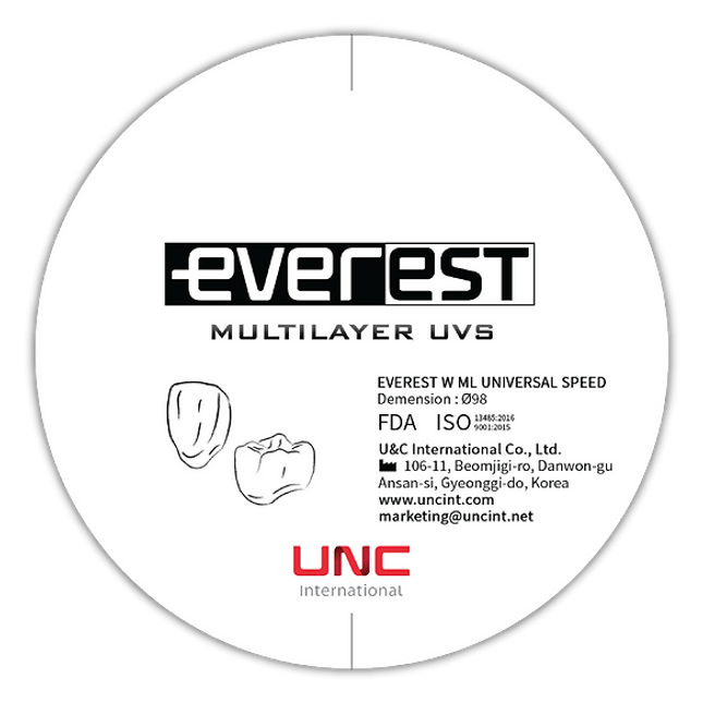 (40mins Sinter) Everest Zirconia Multilayer UVS (900-1150Mpa) 48% Translucency