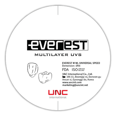 (40mins Sinter) Everest Zirconia Multilayer UVS (900-1150Mpa) 48% Translucency
