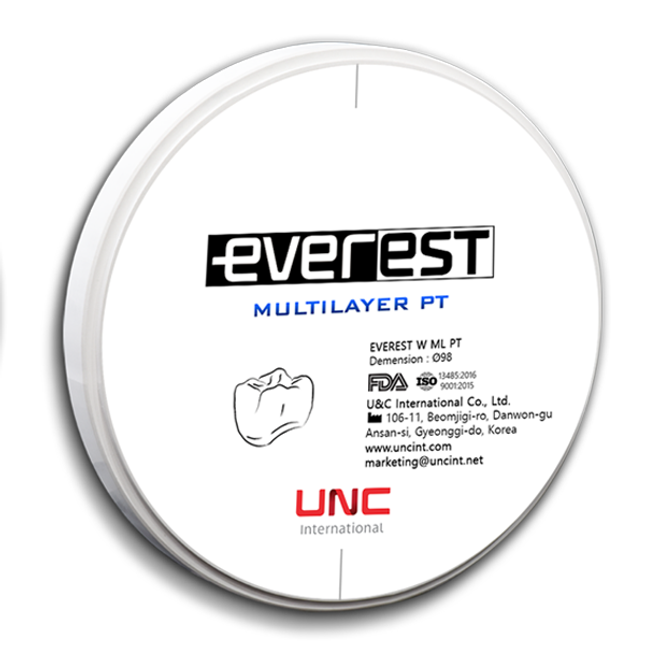 Everest Zirconia Multilayer PT (1150-1250Mpa) 45% Translucency